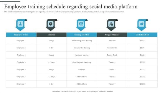 Tactical Process For Social Employee Training Schedule Regarding Social Media Platform Template PDF