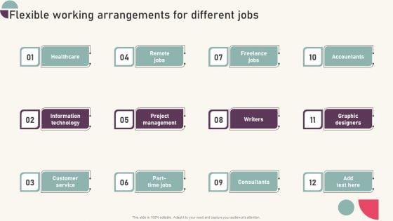 Tactics For Establishing Sustainable Hybrid Work Environment Flexible Working Arrangements For Different Jobs Icons PDF