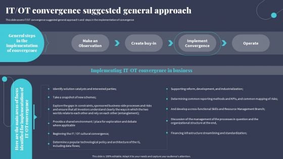 Tactics For Incorporating OT And IT With The Latest PI System IT OT Convergence Suggested General Approach Inspiration PDF