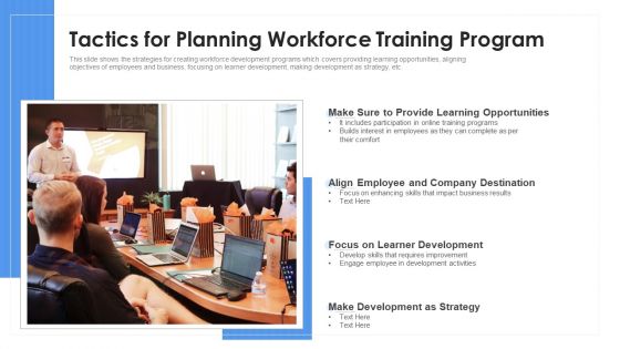 Tactics For Planning Workforce Training Program Ppt PowerPoint Presentation File Backgrounds PDF
