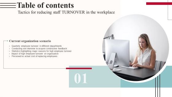 Tactics For Reducing Staff TURNOVER In The Workplace Tables Of Content Elements PDF