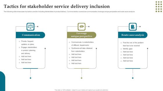 Tactics For Stakeholder Service Delivery Inclusion Ppt Layouts Template PDF