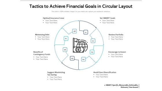 Tactics To Achieve Financial Goals In Circular Layout Ppt PowerPoint Presentation File Example File PDF