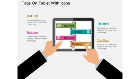 Tags On Tablet With Icons Powerpoint Templates