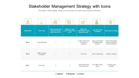 Takeholder Management Strategy With Icons Ppt PowerPoint Presentation Gallery Rules PDF