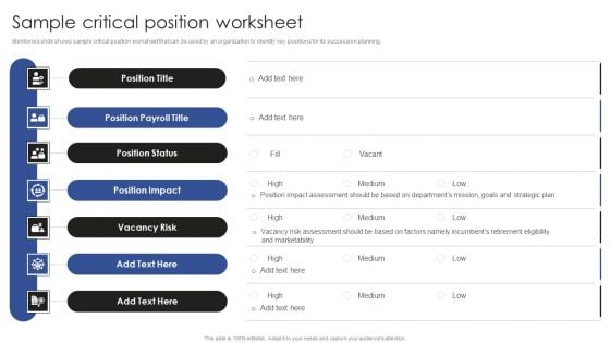 Talent Administration And Succession Sample Critical Position Worksheet Microsoft PDF