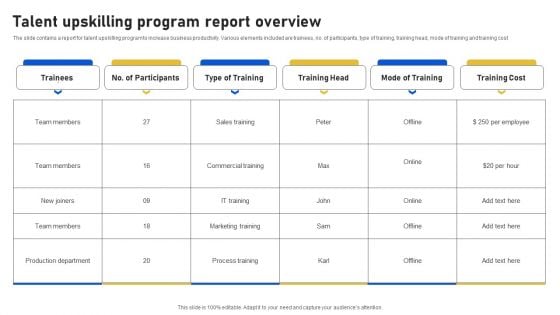 Talent Upskilling Program Report Overview Structure PDF