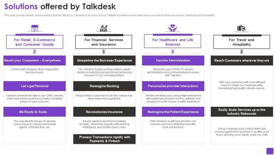 Talkdesk Investor Financing Business Solutions Offered By Talkdesk Portrait PDF