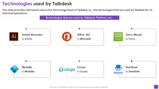 Talkdesk Investor Financing Business Technologies Used By Talkdesk Themes PDF