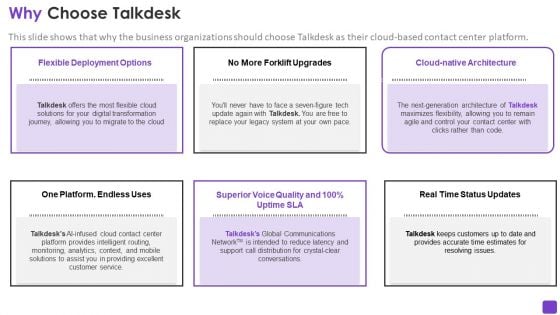 Talkdesk Investor Financing Business Why Choose Talkdesk Summary PDF