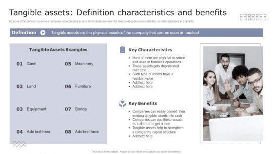 Tangible Assets Definition Characteristics And Benefits Guide To Asset Cost Estimation Mockup PDF