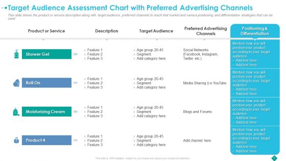 Target Audience Assessment Chart With Preferred Advertising Channels Designs PDF