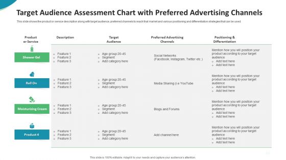 Target Audience Assessment Chart With Preferred Advertising Channels Sample PDF