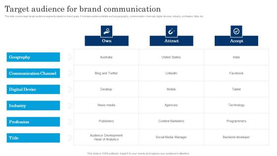 Target Audience For Brand Communication Executing Brand Communication Strategy Themes PDF