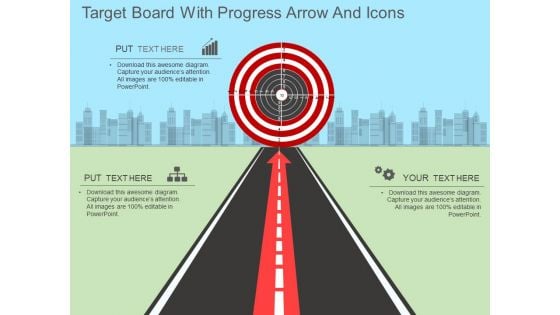 Target Board With Progress Arrow And Icons Powerpoint Template