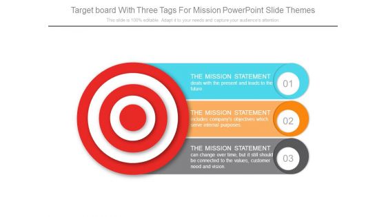 Target Board With Three Tags For Mission Powerpoint Slide Themes