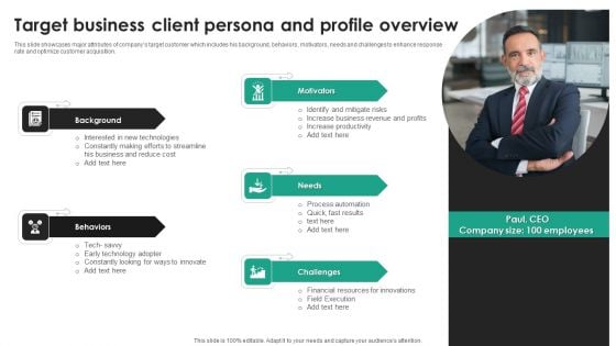 Target Business Client Persona And Profile Overview Clipart PDF