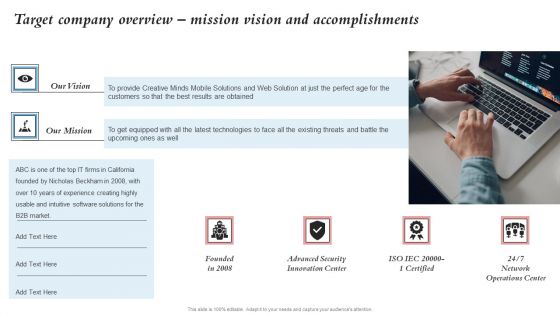 Target Company Overview Mission Vision And Accomplishments Merger And Integration Microsoft PDF