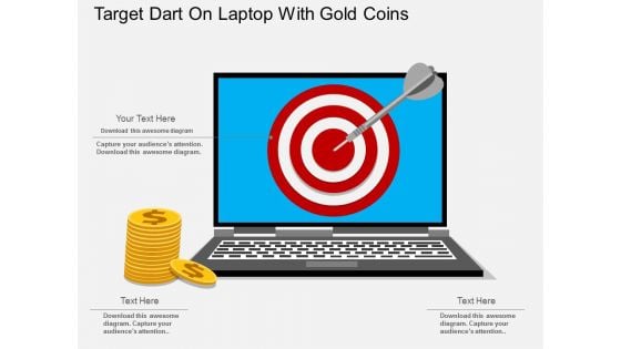 Target Dart On Laptop With Gold Coins Powerpoint Template Target Dart On Laptop With Gold Coins Powerpoint Template