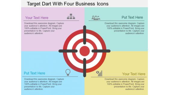 Target Dart With Four Business Icons Powerpoint Template