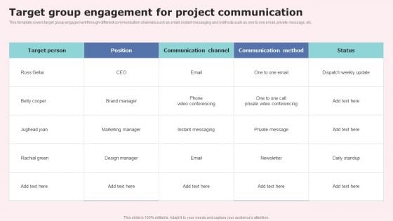 Target Group Engagement For Project Communication Graphics PDF