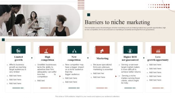 Target Marketing Techniques Barriers To Niche Marketing Diagrams PDF