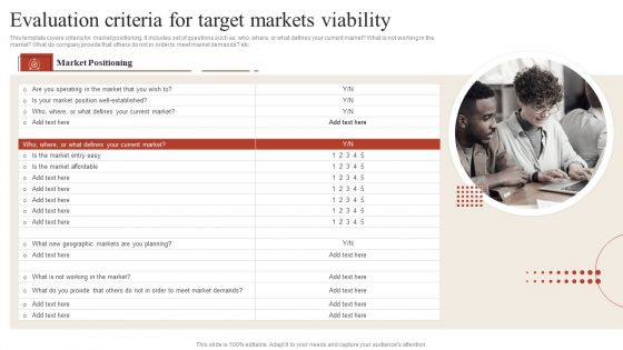 Target Marketing Techniques Evaluation Criteria For Target Markets Viability Professional PDF