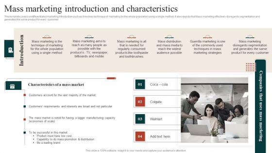 Target Marketing Techniques Mass Marketing Introduction And Characteristics Icons PDF