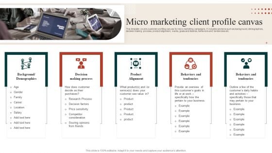 Target Marketing Techniques Micro Marketing Client Profile Canvas Icons PDF