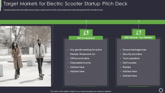 Target Markets For Electric Scooter Startup Pitch Deck Ppt Ideas Slides PDF