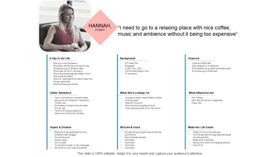 Target Persona Hannah Student Ppt Infographic Template PDF