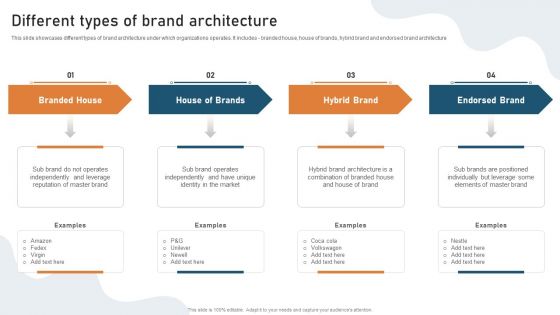 Targeted Market Entry Strategy Different Types Of Brand Architecture Slides PDF