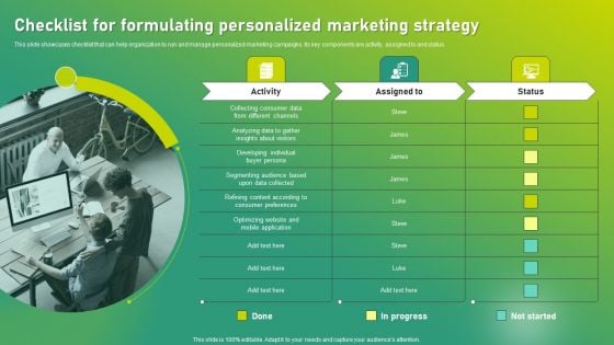 Targeted Marketing Strategic Plan For Audience Engagement Checklist For Formulating Personalized Marketing Strategy Elements PDF Targeted Marketing Strategic Plan For Audience Engagement Checklist For Formulating Personalized Marketing Strategy Elements PDF
