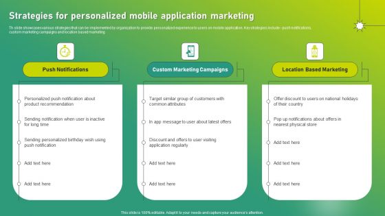 Targeted Marketing Strategic Plan For Audience Engagement Strategies For Personalized Mobile Application Marketing Elements PDF