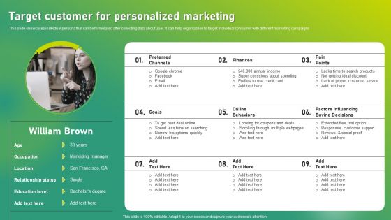 Targeted Marketing Strategic Plan For Audience Engagement Target Customer For Personalized Marketing Diagrams PDF