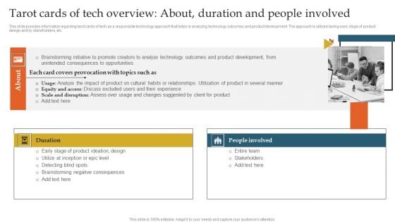 Tarot Cards Of Tech Overview About Duration And People Involved Ppt Show Slides PDF