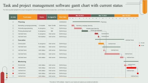 Task And Project Management Software Gantt Chart With Current Status Elements PDF