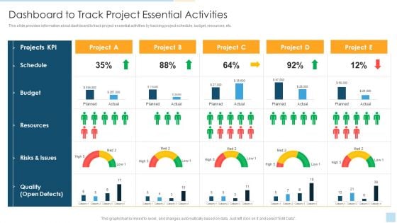 Task Management For Successful Project Delivery Dashboard To Track Project Essential Activities Pictures PDF