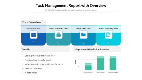 Task Management Report With Overview Ppt PowerPoint Presentation Ideas Layout Ideas PDF