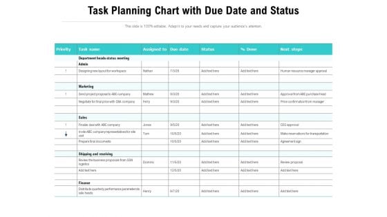 Task Planning Chart With Due Date And Status Ppt PowerPoint Presentation Pictures PDF