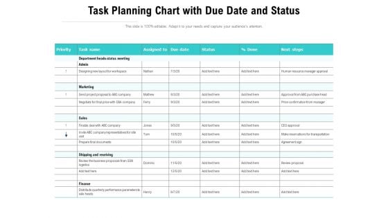 Task Planning Chart With Due Date And Status Ppt PowerPoint Presentation Pictures PDF Task Planning Chart With Due Date And Status Ppt PowerPoint Presentation Pictures PDF