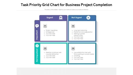 Task Priority Grid Chart For Business Project Completion Ppt PowerPoint Presentation Gallery Rules PDF