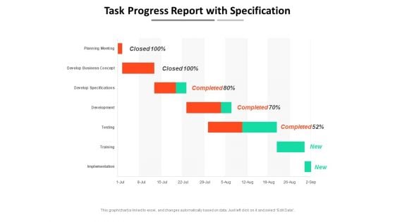 Task Progress Report With Specification Ppt PowerPoint Presentation Gallery Structure PDF