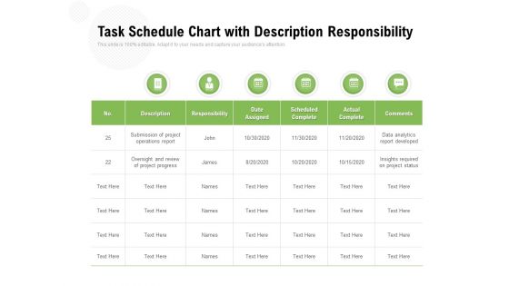 Task Schedule Chart With Description Responsibility Ppt PowerPoint Presentation Summary Professional