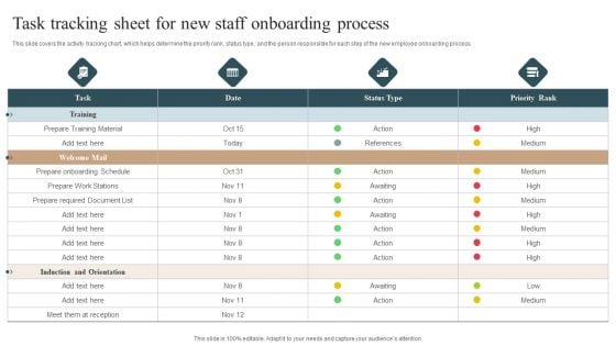 Task Tracking Sheet For New Staff Onboarding Process Graphics PDF