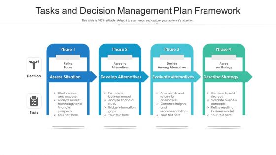 Tasks And Decision Management Plan Framework Ppt File Themes PDF