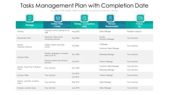 Tasks Management Plan With Completion Date Ppt Slides Images PDF