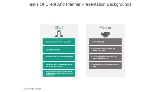 Tasks Of Client And Planner Presentation Backgrounds