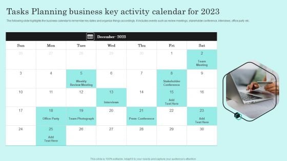 Tasks Planning Business Key Activity Calendar For 2023 Summary PDF