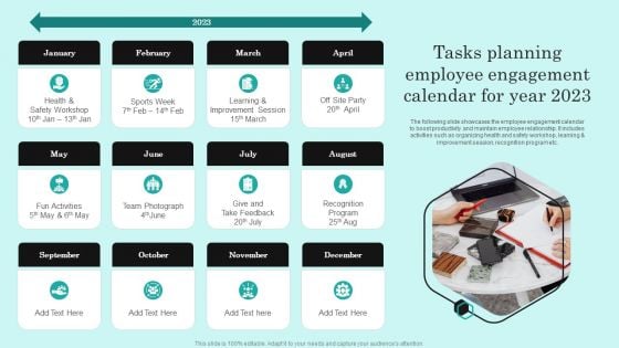 Tasks Planning Employee Engagement Calendar For Year 2023 Graphics PDF